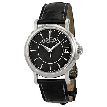 Calatrava Black Dial 18k White Gold Black Leather Watch 5153G001