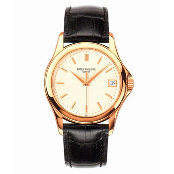 Calatrava Champagne Dial 18kt Rose Gold Black Leather Watch 5127R001