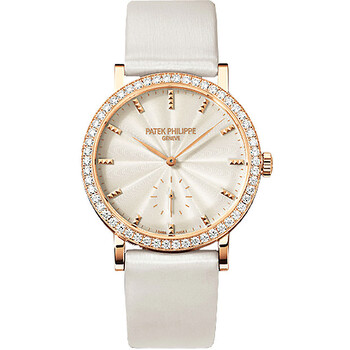 Calatrava Cream Dial 18kt Rose Gold Diamond Bezel Satin Watch 7120R