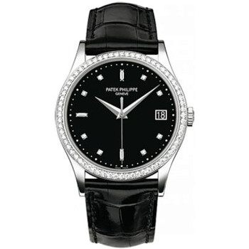 Calatrava Matt Black Dial Automatic Diamond Watch 5297G