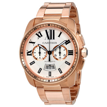 Calibre de Cartier Automatic Silver Dial 18kt Pink Gold Watch W7100047