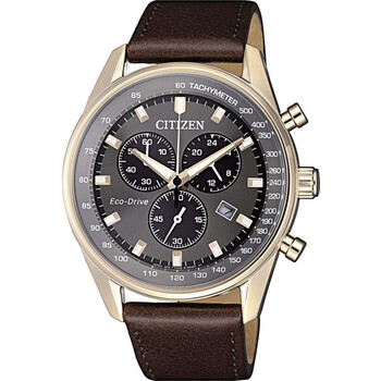 Chronograph Grey Dial Brown Leather Watch AT239317H