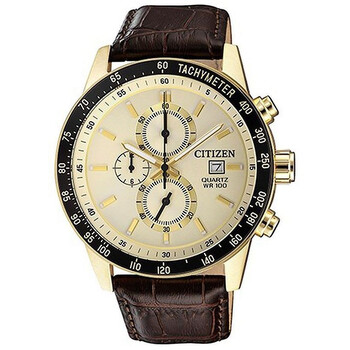 Chronograph Tachymeter Quartz White Dial Leather Band Watch AN360202A