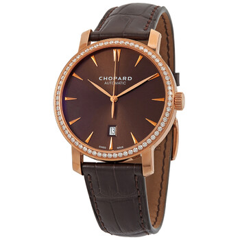 Classic 18kt Rose Gold Diamond Automatic Brown Dial Watch