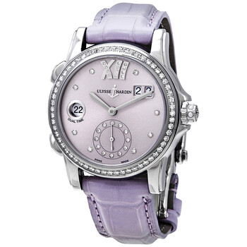 Classic Dual Time Purple Diamond Dial Automatic Watch 3343222B3007