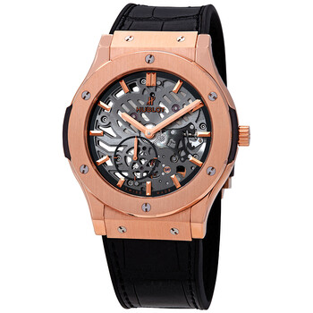 Classic Fusion 18kt Rose Gold Hand Wind Skeleton Dial Black Leather Watch 515.OX.0180.LR