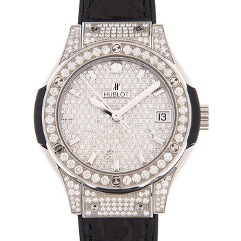 Classic Fusion Diamond Pave Dial Black Leather Band Titanium Case Watch 581.NX.9010.LR.1704