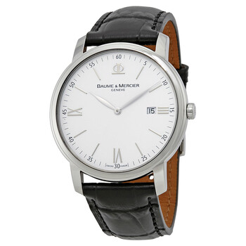 Classima White Dial Black Leather Watch MOA10379