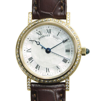 Classique Mother of Pearl Dial 18kt Yellow Gold Diamond Black Leather Watch 8068BA52964DD00