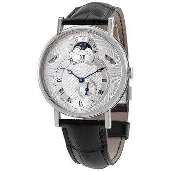 Classique Silver Dial 18kt White Gold Black Leather Watch 7337BB1E9V6