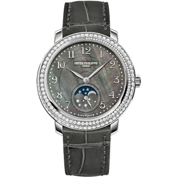 Complications Black Mother of Pearl Dial Diamond Bezel 18kt White Gold Leather Watch 4968G001