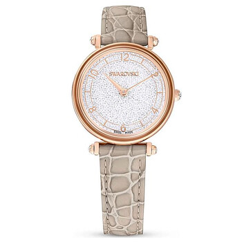 Crystalline Wonder Leather Strap Pvd Rose Gold Beige Crystal