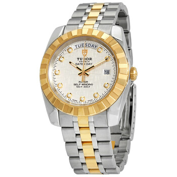 Date and Day Classic Automatic Diamond Silver Dial Watch