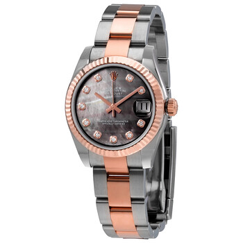 Datejust 31 Black Mother of Pearl Diamond Dial Steel and 18 ct Everose Gold Oyster Watch 178271BKMDO