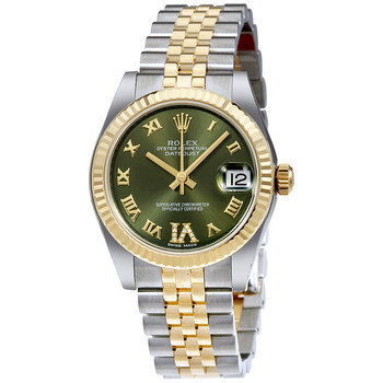 Datejust 31 Green Roman Numeral Diamond Dial Steel and 18K Yellow Gold Watch 178273GNRDJ