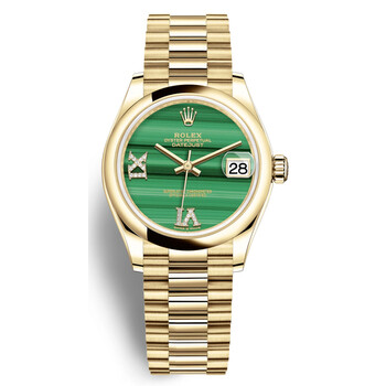 Datejust 31 Malachite Diamond Dial Automatic 18kt Yellow Gold Rolex President Watch 278248MLRDP