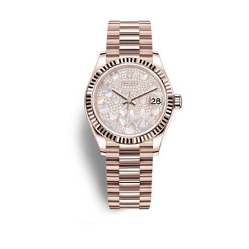 Datejust 31 Mother of Pearl Butterfly Diamond Pave Dial 18kt Everose Gold President Watch 278275PAVEP