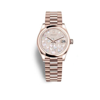 Datejust 31 Mother of Pearl Diamond Pave Dial 18 ct Everose Gold President Watch 278245PAVEP