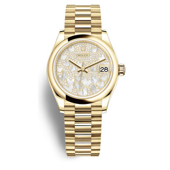 Datejust 31 Mother of Pearl Diamond Pave Dial 18kt Yellow Gold Oyster Watch 278248PAVEP