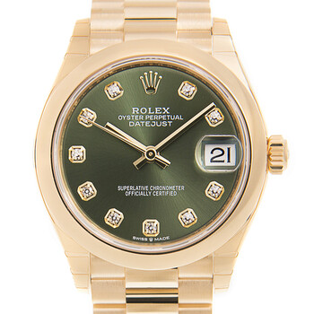 Datejust 31 Olive Green Diamond Dial Automatic 18kt Yellow Gold President Watch 278248GNDP