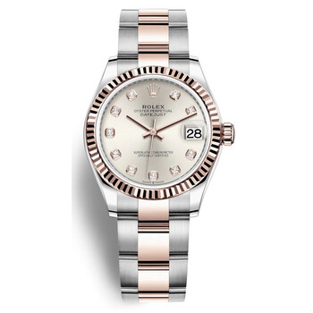Datejust 31 Silver Diamond Dial Automatic Steel and 18kt Everose Gold Oyster Watch 278271SDO