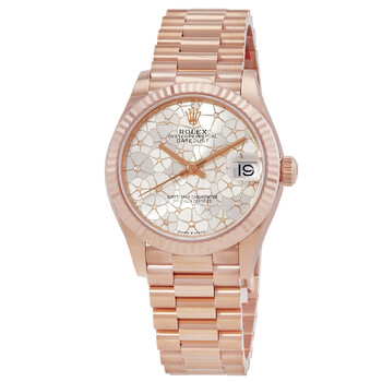 Datejust 31 Silver FloralMotif Diamond Dial Automatic 18kt Everose Gold President Watch M2782750045