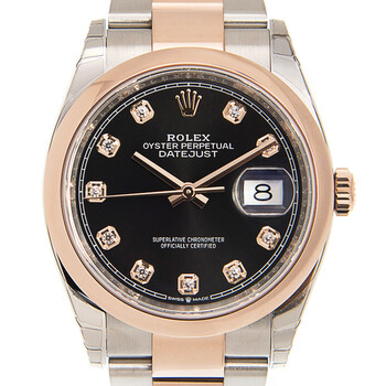 Datejust 36 Black Diamond Dial Steel and 18k Everose Gold Oyster Watch 126201BKDO