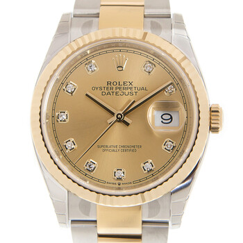 Datejust 36 Champagne Diamond Dial Steel and 18kt Yellow Gold Oyster Watch 126233CDO
