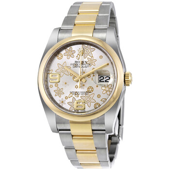 Datejust 36 Silver Floral Dial Stainless Steel and 18K Yellow Gold Oyster Bracelet Automatic Watch 116203SFO