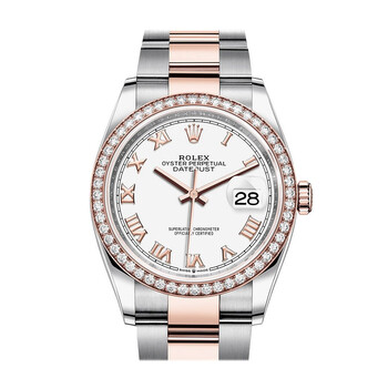 Datejust 36 White Dial Automatic Steel and 18k Everose Gold Watch 126281WRO