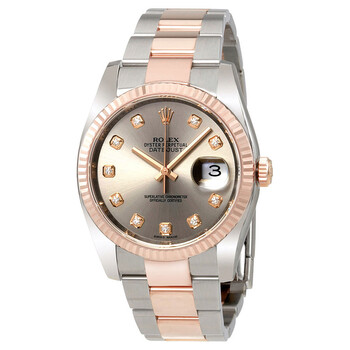 Datejust Rhodium Dial Steel and 18K Everose Gold Diamond Watch 116231RDO