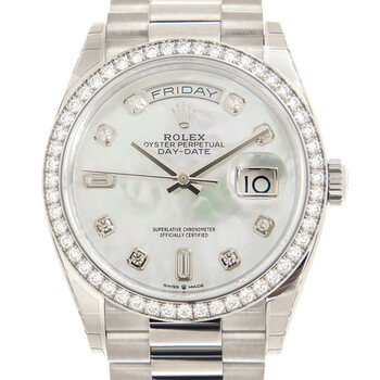 DayDate 36 Mother of Pearl Diamond Dial 18kt White Gold President Watch 128349MDP