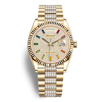 DayDate 36 Rainbow Baguette Dial 18kt Yellow Gold DiamondSet President Watch 128238DSDP