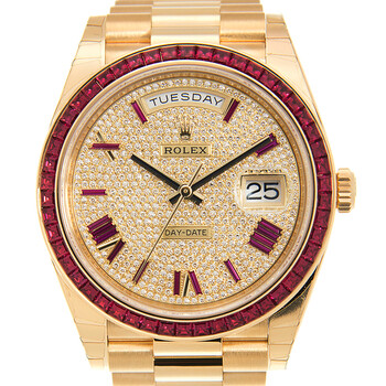 DayDate 40 Diamond Pave W Red Sapphire Bezel Watch 228398 DRRP
