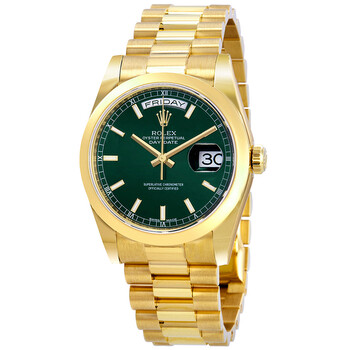 DayDate Automatic Green Dial 18kt Yellow Gold President Watch 118208GNSP