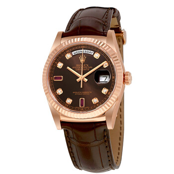 DayDate Chocolate Brown Diamond and Ruby Dial Leather Automatic Watch 118135CDL