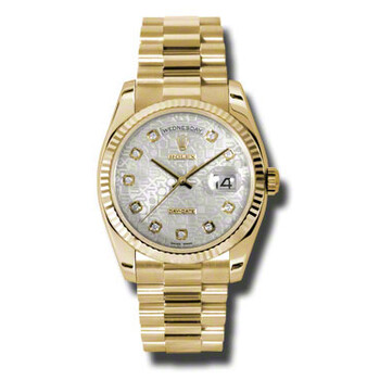 DayDate Silver Dial 18K Yellow Gold President Automatic Watch 118238SJDP