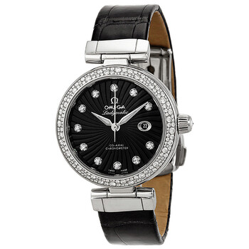 DeVille Ladymatic Black Diamond Dial Stainless Steel Black Leather Watch 425.38.34.20.51.001