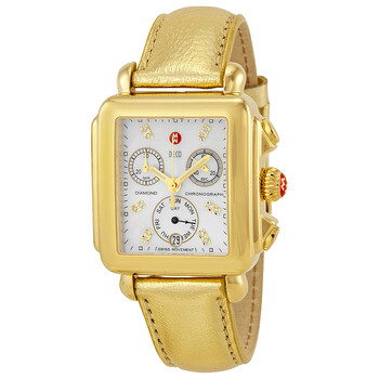 Deco Gold Chronograph Mother of Pearl Dial Champagne Leather Watch MWW06P000176