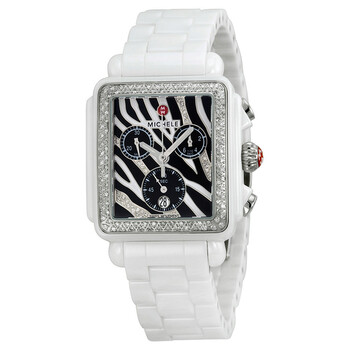 Deco White Ceramic Zebra Dial Watch MWW06F000010