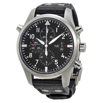 Double Chronograph Pilot  Black Dial Black Leather Watch IW377801