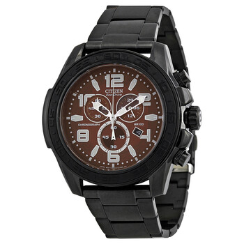 Drive Brown Dial Chronograph Black IP Stainless Steel Watch AT227556X