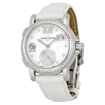 Dual Big Time Automatic Mother of Pearl Dial White Leather Watch 24322B391