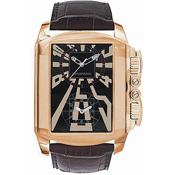 Dual Time Zone Black Dial Rose Gold Leather Watch