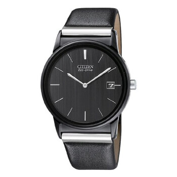 EcoDrive Black Dial Leather Strap Watch AU103508E