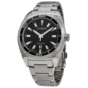 EcoDrive Black Dial Stainless Steel Watch AW104056E