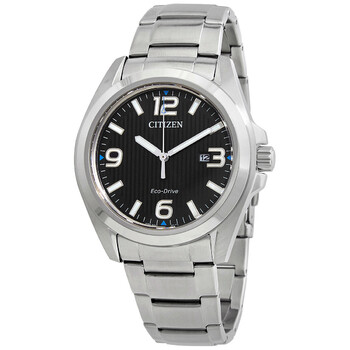 EcoDrive Black Dial Stainless Steel Watch AW143051E