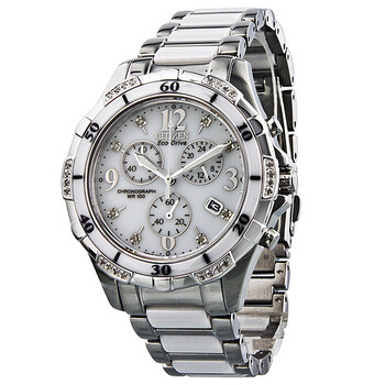 EcoDrive Chronograph Diamond White Dial Stainless Steel and Ceramic Watch FB123050A