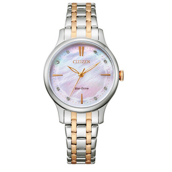 EcoDrive Crystal Pink Mother of Pearl Dial Watch EM089689Y