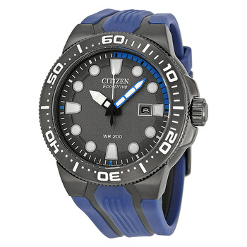 Eco Drive Black Dial Blue Rubber Watch BN009702H